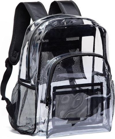 Casual Daypack Backpacks | Clear Backpack Heavy Duty Pvc Transparent Backpack With Reinforced Strap For College Workplace – Black Backpacks Black