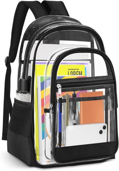 Casual Daypack Backpacks | Clear Backpack, Heavy Duty Pvc Transparent Backpack With Reinforced Straps, See Through Multiple Pockets Large Capacity Bookbag For Concert Work Security Travel Festival (Black) Backpacks Black