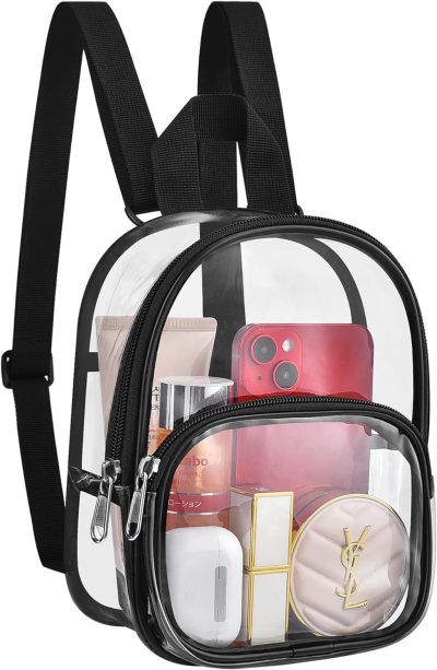 Casual Daypack Backpacks | Clear Mini Backpack Stadium Approved, Size 7.5"X2.8"X9" For Girls, For Concert, Festival, Sport Events&Daily Use(Black) Backpacks Black