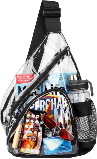 Casual Daypack Backpacks | Clear Sling Bag, Clear Bag Stadium Approved, Transparent Shoulder Crossbody Backpack Chest Casual Daypack Backpacks Black