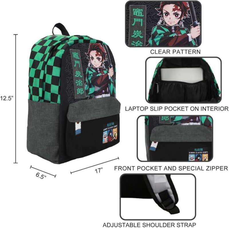 Casual Daypack Backpacks | Demon Slayer Tanjiro Checkered Backpack Backpacks Casual Daypack Backpacks