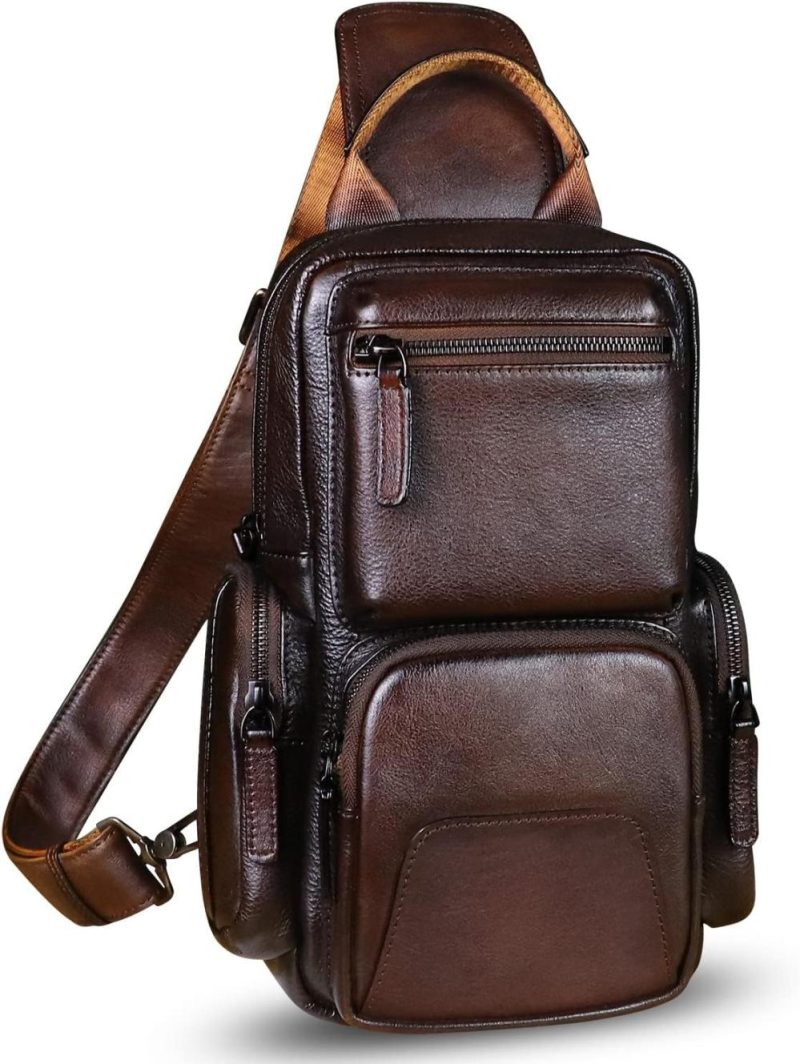 Casual Daypack Backpacks | Genuine Leather Sling Bag Crossbody Casual Hiking Daypack Vintage Handmade Chest Bag Shoulder Backpack Motorcycle Pack Backpacks Casual Daypack Backpacks