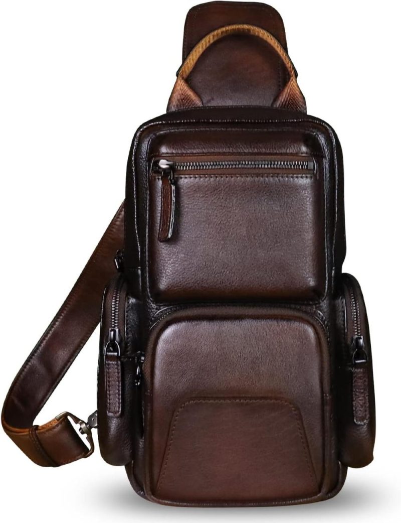 Casual Daypack Backpacks | Genuine Leather Sling Bag Crossbody Casual Hiking Daypack Vintage Handmade Chest Bag Shoulder Backpack Motorcycle Pack Backpacks Casual Daypack Backpacks