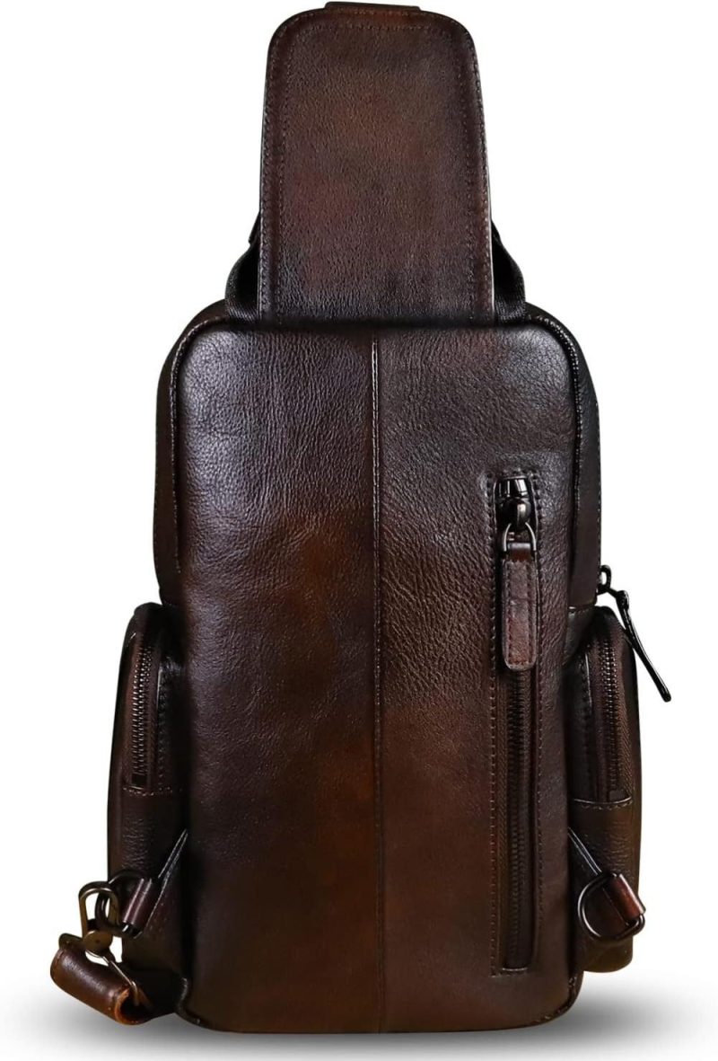 Casual Daypack Backpacks | Genuine Leather Sling Bag Crossbody Casual Hiking Daypack Vintage Handmade Chest Bag Shoulder Backpack Motorcycle Pack Backpacks Casual Daypack Backpacks