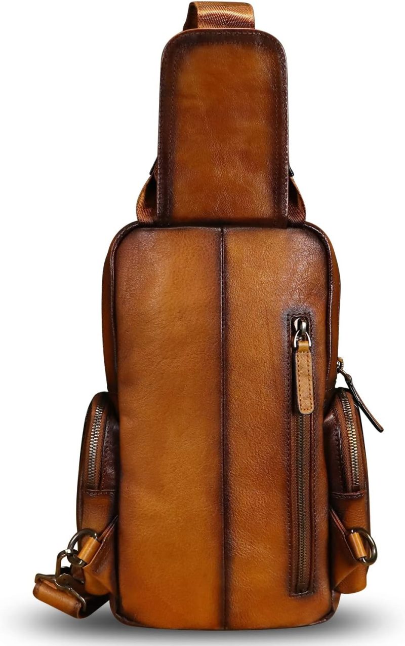 Casual Daypack Backpacks | Genuine Leather Sling Bag Crossbody Casual Hiking Daypack Vintage Handmade Chest Bag Shoulder Backpack Motorcycle Pack Backpacks Brown