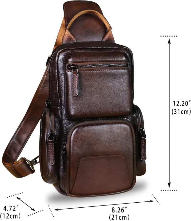 Casual Daypack Backpacks | Genuine Leather Sling Bag Crossbody Casual Hiking Daypack Vintage Handmade Chest Bag Shoulder Backpack Motorcycle Pack Backpacks Casual Daypack Backpacks