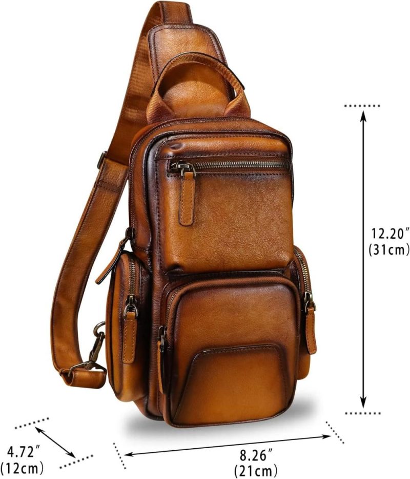 Casual Daypack Backpacks | Genuine Leather Sling Bag Crossbody Casual Hiking Daypack Vintage Handmade Chest Bag Shoulder Backpack Motorcycle Pack Backpacks Brown