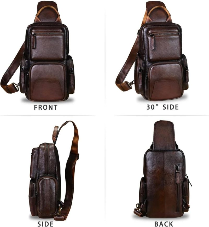 Casual Daypack Backpacks | Genuine Leather Sling Bag Crossbody Casual Hiking Daypack Vintage Handmade Chest Bag Shoulder Backpack Motorcycle Pack Backpacks Casual Daypack Backpacks