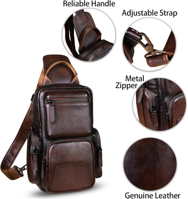 Casual Daypack Backpacks | Genuine Leather Sling Bag Crossbody Casual Hiking Daypack Vintage Handmade Chest Bag Shoulder Backpack Motorcycle Pack Backpacks Casual Daypack Backpacks