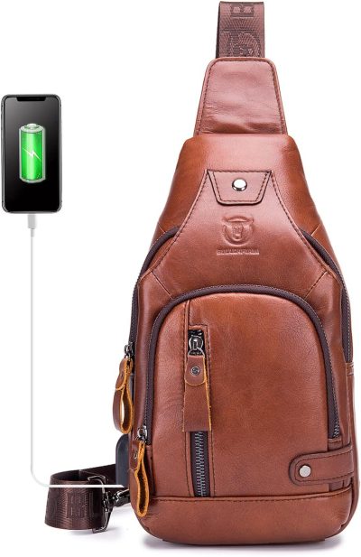 Casual Daypack Backpacks | Genuine Leather Sling Bag For Men Backpacks 1 Brown