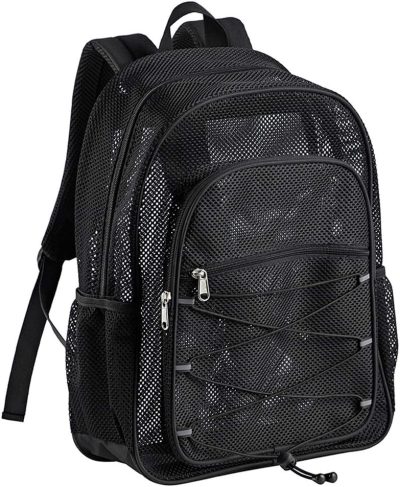 Casual Daypack Backpacks | Heavy Duty Mesh Backpack, See Through College Mesh Backpack, Semi-Transparent Bookbag With Bungee And Comfort Padded Straps For Commuting, Swimming, Beach, Outdoor Sports Backpacks Black