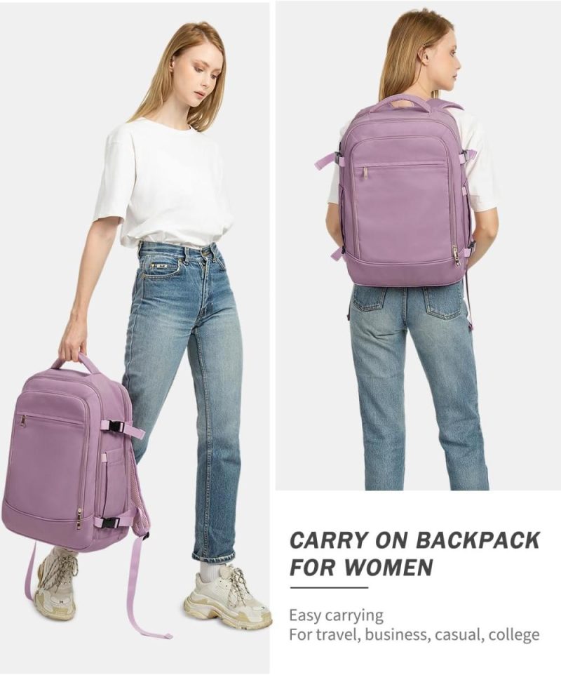 Casual Daypack Backpacks | Inc Carry On Travel Backpack For Women, Flight Approved 40L Travel Bag With 2 Packing Cubes, Personal Item Size Bookbag For College, Work, Travel, Purple Backpacks Casual Daypack Backpacks