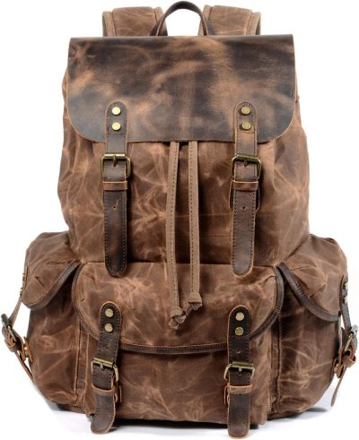 Casual Daypack Backpacks | Leather Backpack For Men, Waxed Canvas Shoulder Rucksack Carry-On Travel Backpack Backpacks Casual Daypack Backpacks