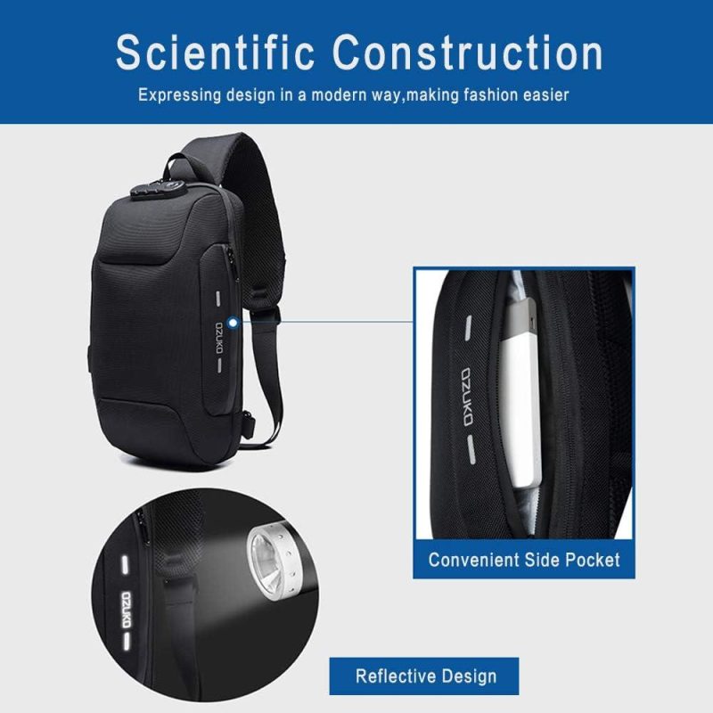 Casual Daypack Backpacks | Sling Backpack Usb Anti-Theft Men’s Chest Bag Casual Shoulder Bag Backpacks Black