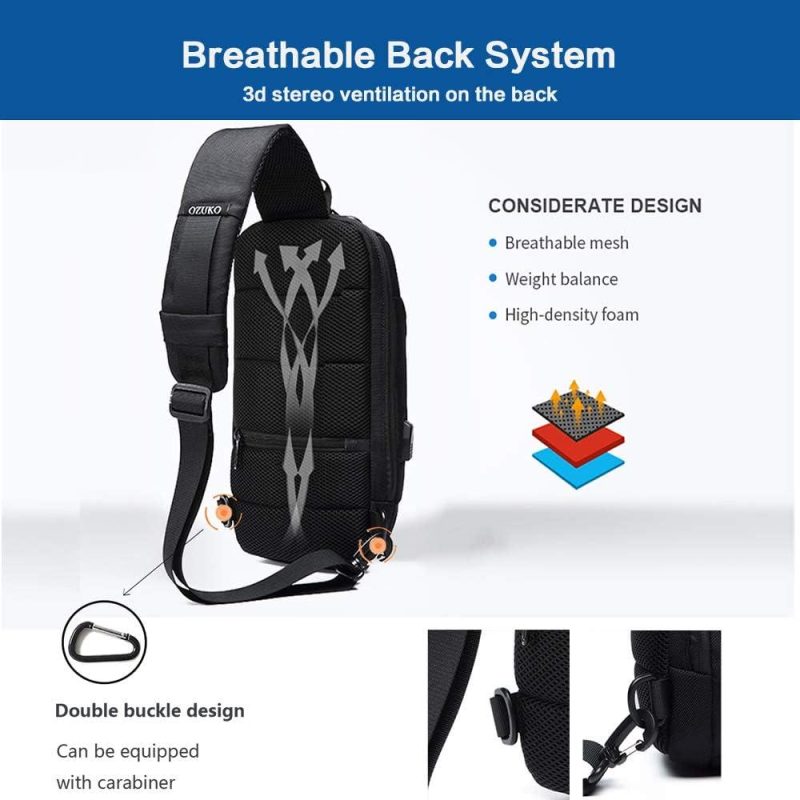 Casual Daypack Backpacks | Sling Backpack Usb Anti-Theft Men’s Chest Bag Casual Shoulder Bag Backpacks Black