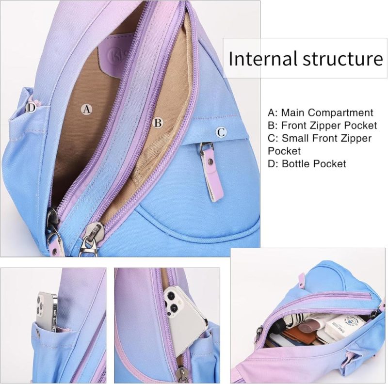 Casual Daypack Backpacks | Sling Bag – Small Crossbody Backpack Shoulder Casual Daypack Rucksack For Men Women Backpacks 6881mr-palepurple+skyblue