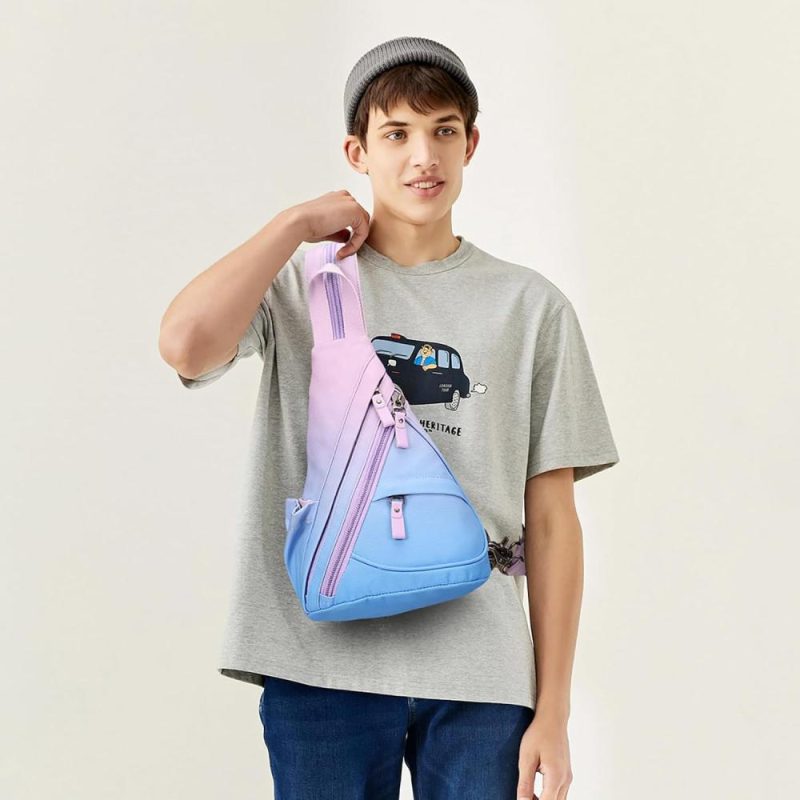 Casual Daypack Backpacks | Sling Bag – Small Crossbody Backpack Shoulder Casual Daypack Rucksack For Men Women Backpacks 6881mr-palepurple+skyblue