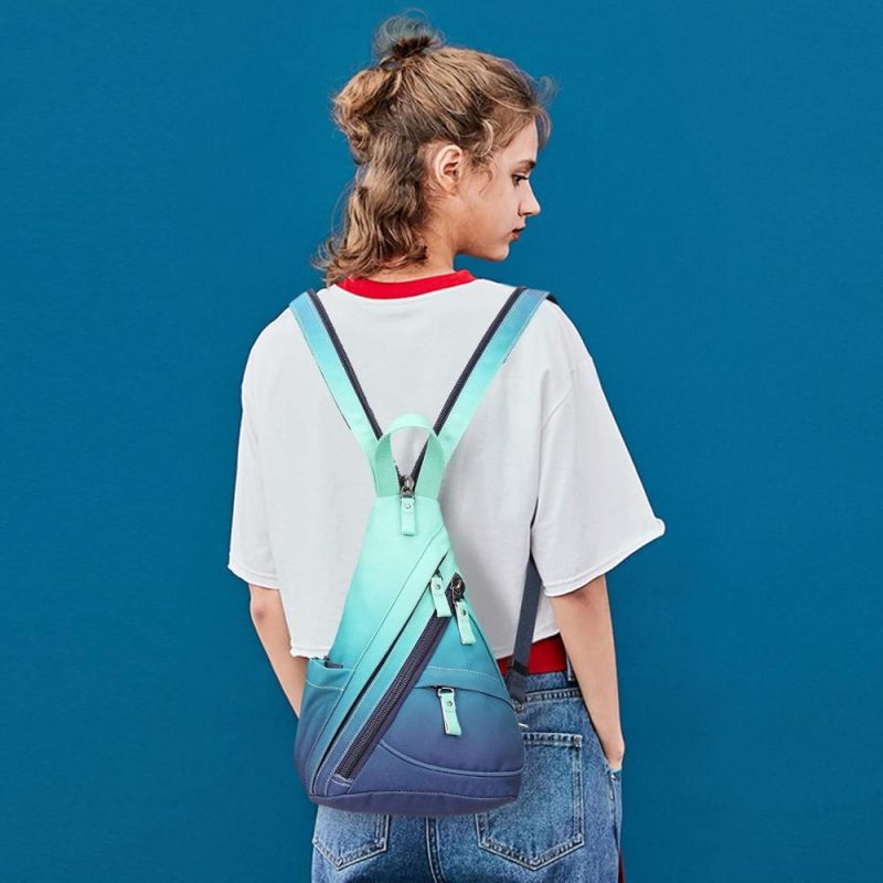 Casual Daypack Backpacks | Sling Bag – Small Crossbody Backpack Shoulder Casual Daypack Rucksack For Men Women Backpacks 6881mr-blue+grayishgreen