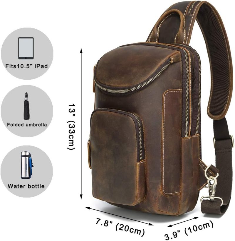 Casual Daypack Backpacks | Vintage Full Grain Leather Sling Bag Crossbody Chest Daypack Backpacks Brown