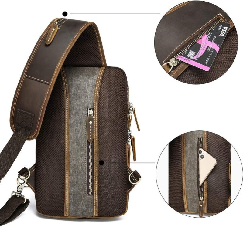 Casual Daypack Backpacks | Vintage Full Grain Leather Sling Bag Crossbody Chest Daypack Backpacks Brown