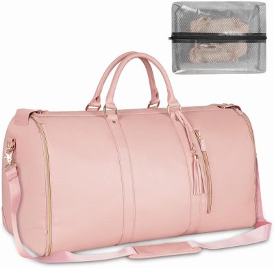 Garment Bags | Carry On Garment Bag, Large Pu Leather Duffle Bag For Women, Waterproof Garment Bags For Travel With Shoe Pouch, 2 In 1 Hanging Suitcase Suit Travel Bags, Gifts For Women, Pink Garment Bags Garment Bags