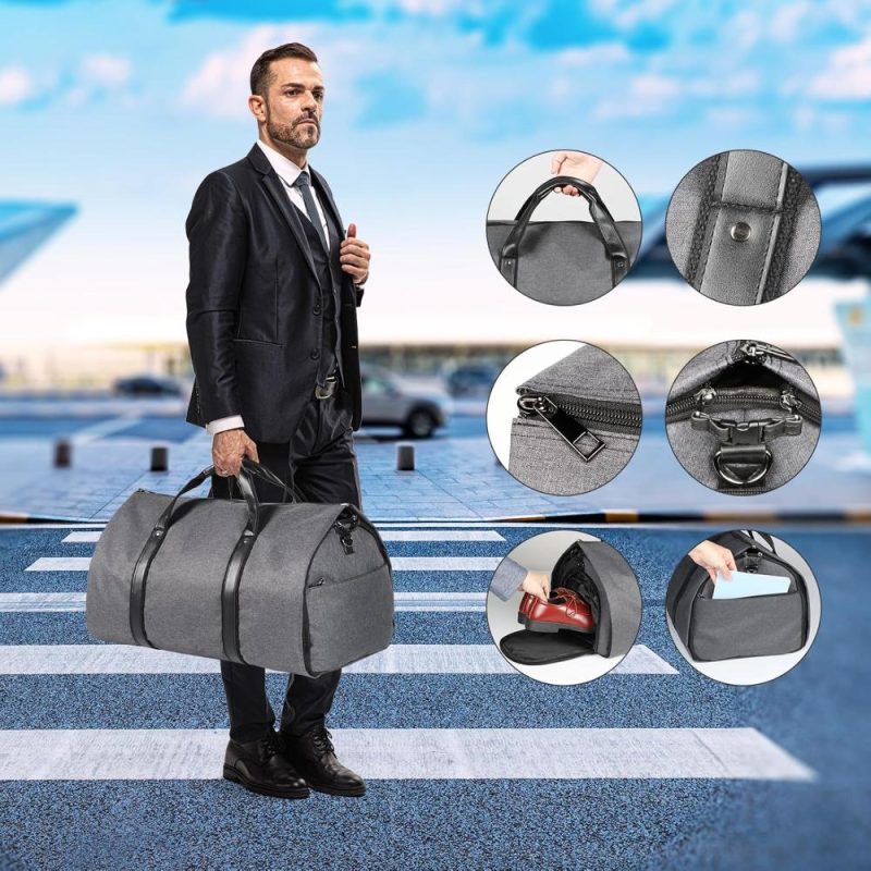 Garment Bags | Convertible Garment Bag With Shoulder Strap Carry On Garment Duffel Bag For Men Women – 2 In 1 Hanging Suit Coat Business Travel Bags Weekender Bag Garment Bags Dark Grey