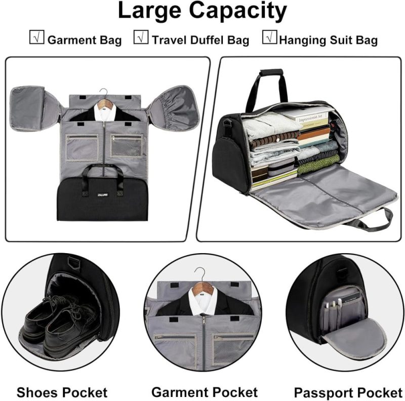 Garment Bags | Convertible Garment Duffel Bag With Shoe Compartment,Zalupri Carry On Garment Bag For Men Women 2 In 1 Hanging Suitcase Suit Weekend Travel Bag, Black Garment Bags A-black