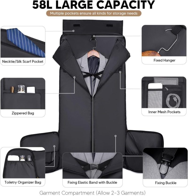 Garment Bags | Garment Duffle Bag For Travel, Convertible Travel Garment Bags, Carry On Canvas Garment Duffle Bag For Men Women With Shoe Compartment – 2 In 1 Hanging Suitcase Suit Travel Bags Garment Bags Garment Bags