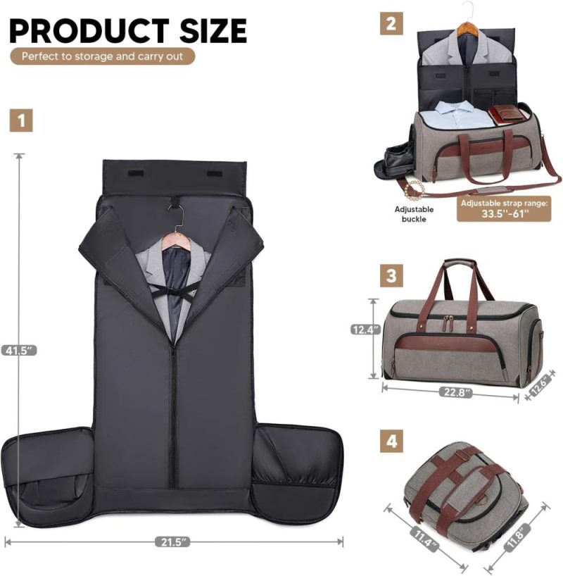 Garment Bags | Garment Duffle Bag For Travel, Convertible Travel Garment Bags, Carry On Canvas Garment Duffle Bag For Men Women With Shoe Compartment – 2 In 1 Hanging Suitcase Suit Travel Bags Garment Bags Garment Bags