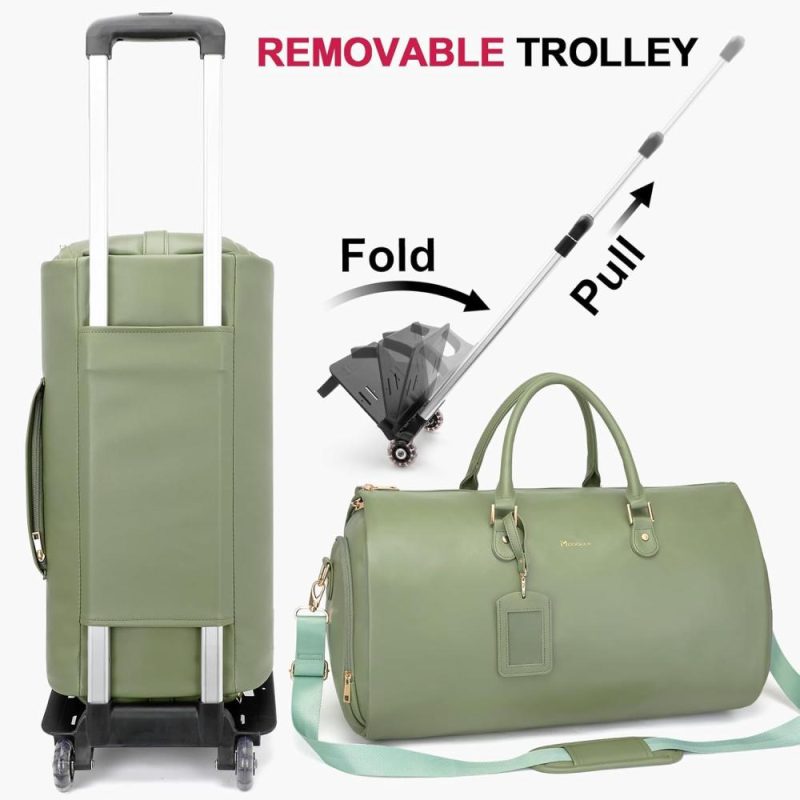 Garment Bags | Rolling Garment Duffle Bags For Travel, Women Convertible Garment Bags With Wheels Travel Suit Bag Pu Leather Garment Bags For Hanging Clothes, Green Garment Bags Garment Bags