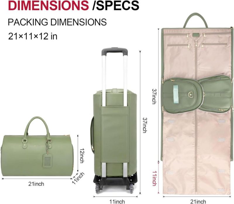 Garment Bags | Rolling Garment Duffle Bags For Travel, Women Convertible Garment Bags With Wheels Travel Suit Bag Pu Leather Garment Bags For Hanging Clothes, Green Garment Bags Garment Bags