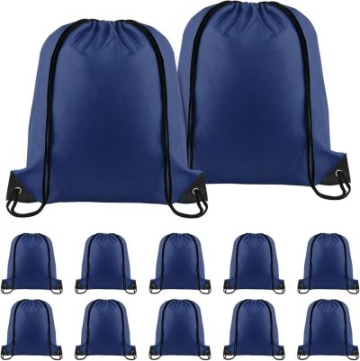 Gym Drawstring Bags | 12 Pieces Drawstring Backpack Bulk Dark Blue Nylon Draw String Sport Bag Diy Drawstring Bags Sports Bag Tote Sackpack For Boys Girls Women Men Gym Sport Trip Gym Bags Dark Blue