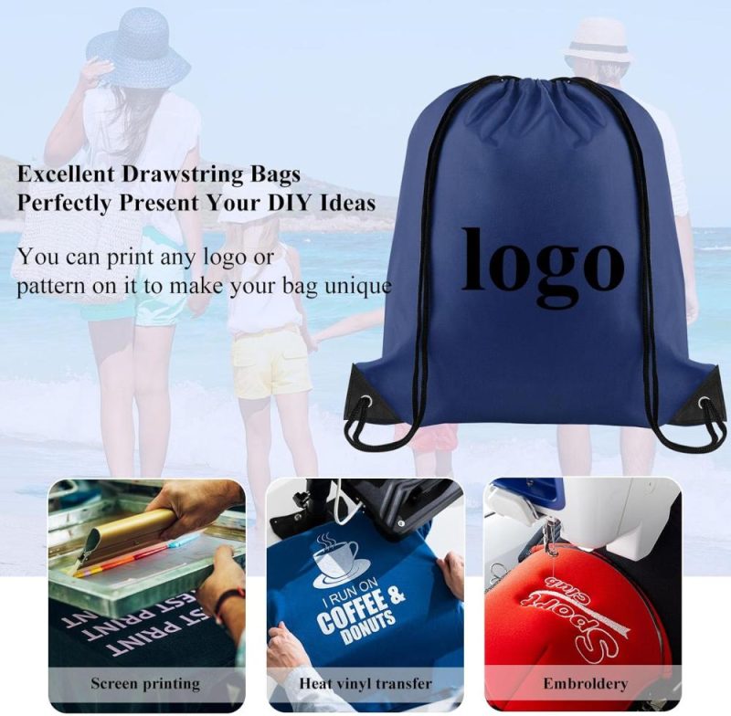 Gym Drawstring Bags | 12 Pieces Drawstring Backpack Bulk Dark Blue Nylon Draw String Sport Bag Diy Drawstring Bags Sports Bag Tote Sackpack For Boys Girls Women Men Gym Sport Trip Gym Bags Dark Blue