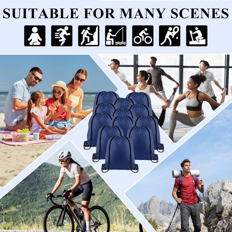 Gym Drawstring Bags | 12 Pieces Drawstring Backpack Bulk Dark Blue Nylon Draw String Sport Bag Diy Drawstring Bags Sports Bag Tote Sackpack For Boys Girls Women Men Gym Sport Trip Gym Bags Dark Blue