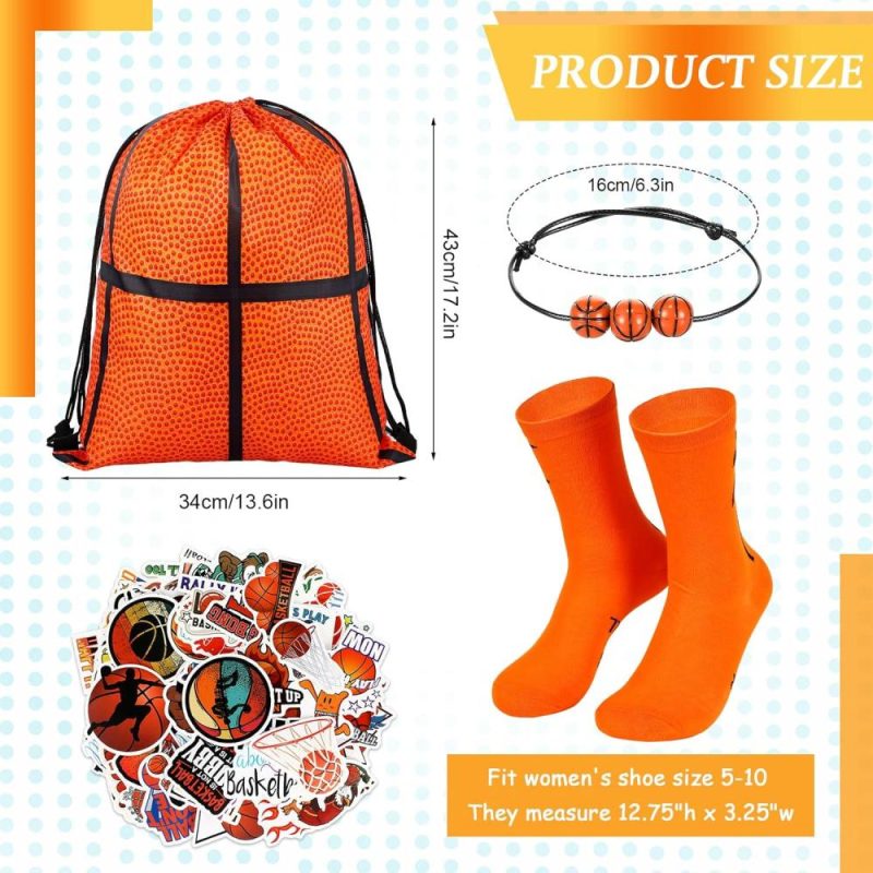 Gym Drawstring Bags | 12 Sets Basketball Party Favor Gift Sport Socks Basketball Drawstring Bags Basketball Stickers Bracelets For Boys Girls Gym Bags Gym Drawstring Bags