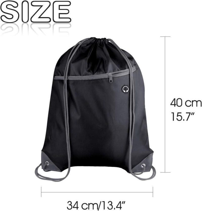 Gym Drawstring Bags | 12Pcs Drawstring Backpack Bags Bulk With Zipper Pocket And Headphone Hole Gym Bags Black