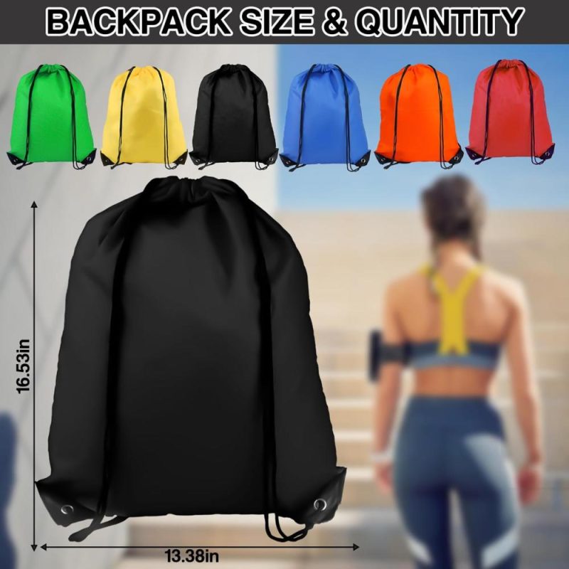 Gym Drawstring Bags | Drawstring Backpack 6Pcs Drawstring Gym Bags Black Draw String Bags Drawstring Backpack For Sports, Gym, Travel, Swimming, Beach (6 Colors) Gym Bags Gym Drawstring Bags