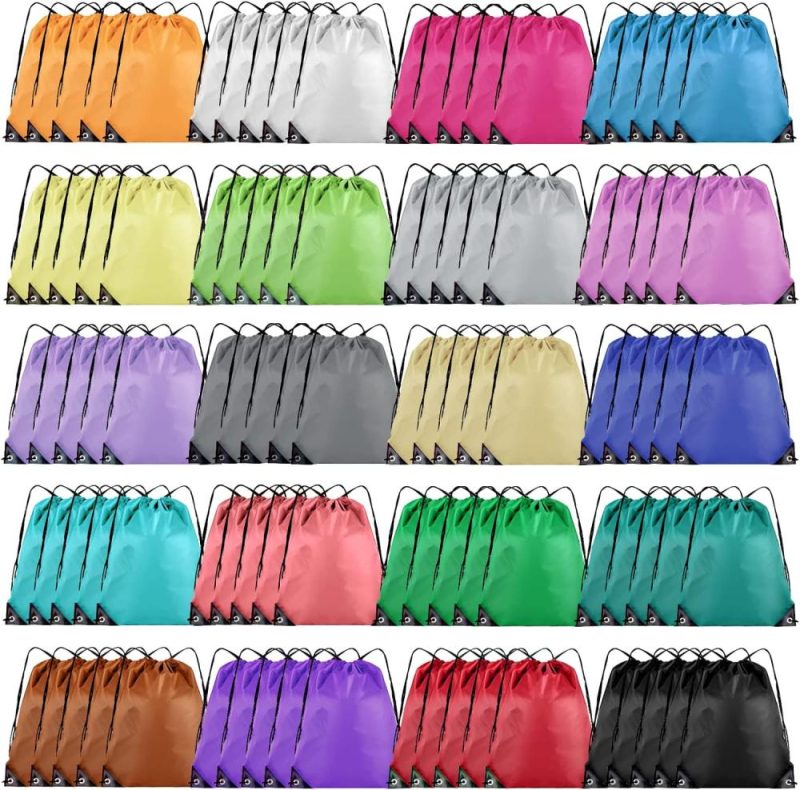 Gym Drawstring Bags | Drawstring Backpack Bulk 100Pcs Cinch Bag, Polyester Drawstring Bags For Gym Beach Sports Short Trip Party (20 Colors) Gym Bags 20 Color