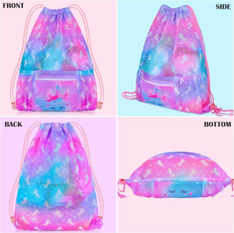 Gym Drawstring Bags | Drawstring Backpack For Kids, Girls Mesh Beach Bag For Swimming, Large Size Gym Drawstring Bags Cinch Sack For Girls (Unicorn) Gym Bags Gym Drawstring Bags