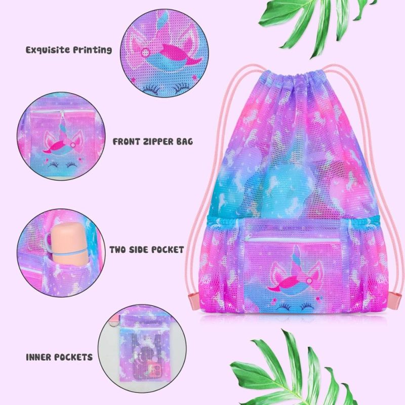 Gym Drawstring Bags | Drawstring Backpack For Kids, Girls Mesh Beach Bag For Swimming, Large Size Gym Drawstring Bags Cinch Sack For Girls (Unicorn) Gym Bags Gym Drawstring Bags