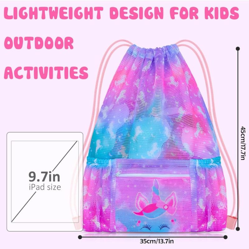 Gym Drawstring Bags | Drawstring Backpack For Kids, Girls Mesh Beach Bag For Swimming, Large Size Gym Drawstring Bags Cinch Sack For Girls (Unicorn) Gym Bags Gym Drawstring Bags