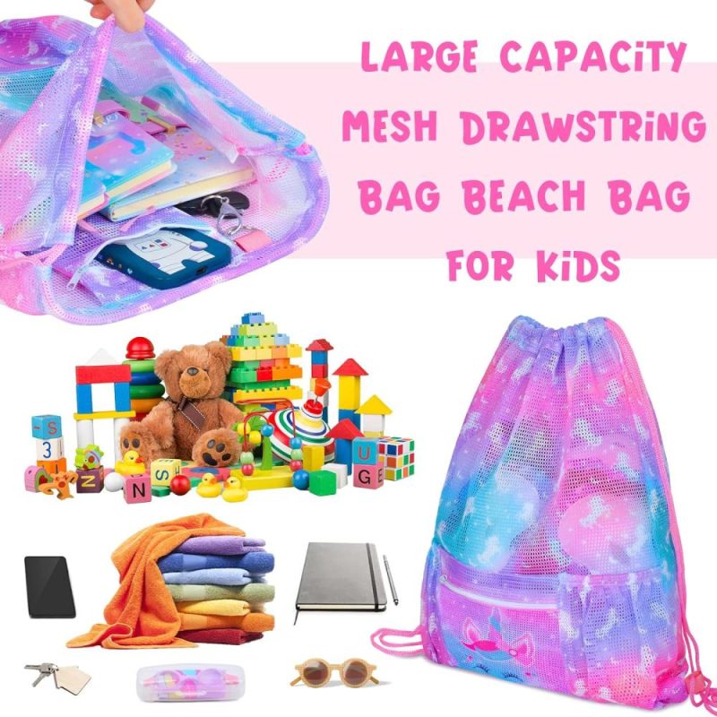 Gym Drawstring Bags | Drawstring Backpack For Kids, Girls Mesh Beach Bag For Swimming, Large Size Gym Drawstring Bags Cinch Sack For Girls (Unicorn) Gym Bags Gym Drawstring Bags