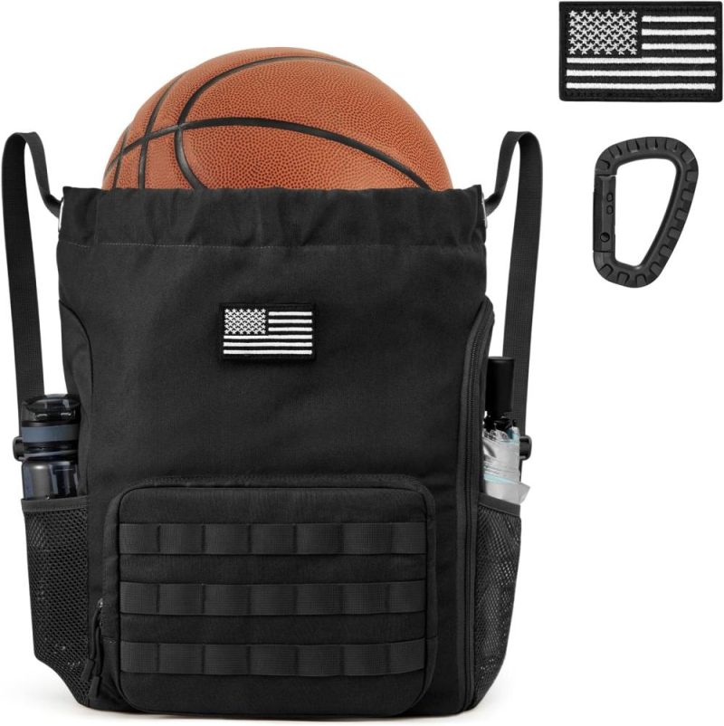 Gym Drawstring Bags | Drawstring Backpack Gym Backpack Soccer Basketball Bag With Shoes Compartment Tactical Water-Resistant String Sports Bag For Men Women(Black) Gym Bags Black