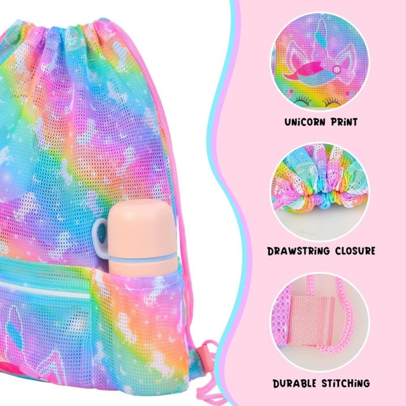 Gym Drawstring Bags | Mesh Drawstring Backpack Bag With Zipper Pocket Beach Bag For Swimming Gear Backpack Gym Storage Bag For Kids Large Gym Bags Gym Drawstring Bags