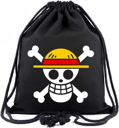 Gym Drawstring Bags | Roffatide Anime Luffy Straw Hat Pirates Drawstring Bag Printed Sports Sackpack Canvas Drawstring Backpack String Bag Black Gym Bags Gym Drawstring Bags