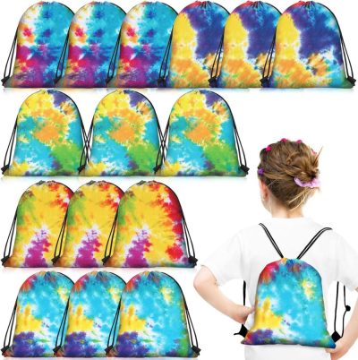 Gym Drawstring Bags | Shappy 15 Pieces Tie Dye Party Favor Bags Gift Drawstring Backpack Bulk Goodie Bags Birthday Supplies For Party Decoration Gym Bags Gym Drawstring Bags