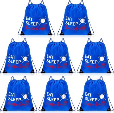 Gym Drawstring Bags | Shappy 8 Pcs Baseball Drawstring Backpack Eat Sleep Baseball Bags Gym Sack Lightweight Sport Sackpack Outdoor Packable Cinch Shoulder Dance Bag Unisex (Blue), As Shown Gym Bags Gym Drawstring Bags