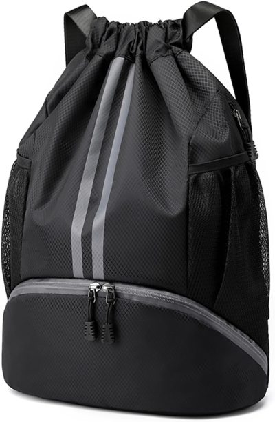 Gym Drawstring Bags | Sports Drawstring Backpack – String Swim Gym Bag With Shoes Compartment And Wet Proof Pocket For Women&Men Gym Bags Black