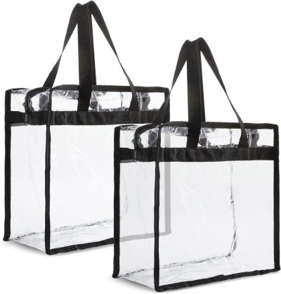 Gym Tote Bags | 2 Pack Clear Stadium Approved Bags – 12X6X12 Large Transparent Tote Bags With Zippers And Handles For Concerts, Sporting Events, Music Festivals, Work, School, Gym Gym Bags Gym Tote Bags