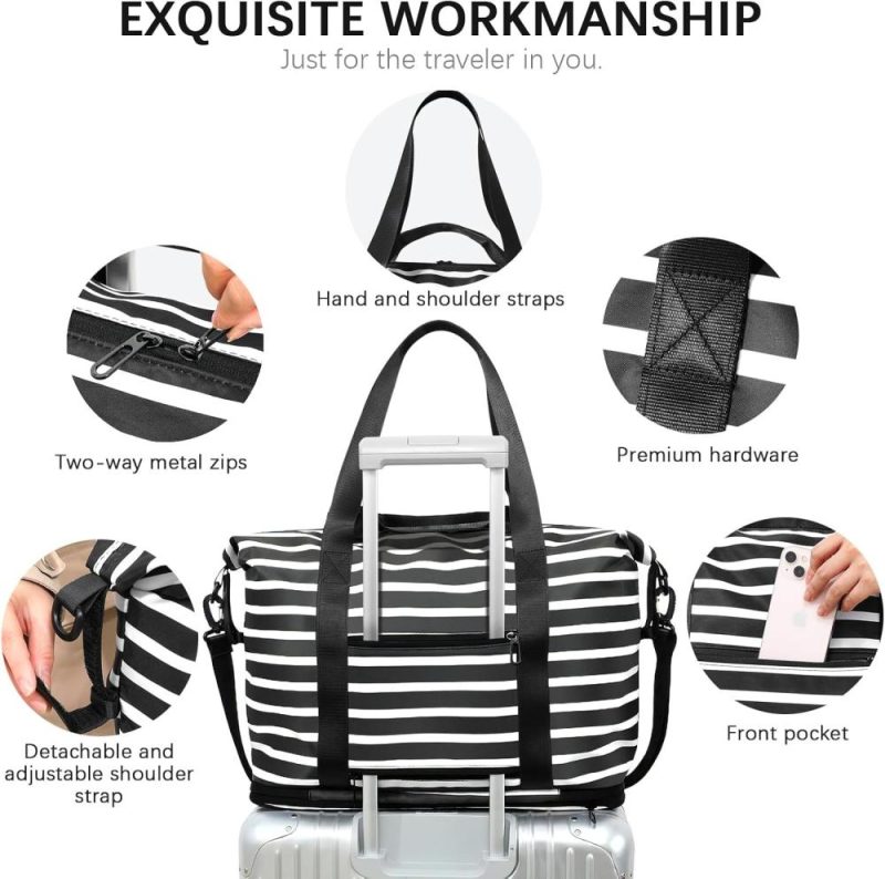 Gym Tote Bags | 33-45L Expandable Weekender Travel Bag With Toiletry Bag,Gym Tote Handbag With Shoe Compartment,Carry On Duffel Bags With Wet Pocket Gym Bags Black+white